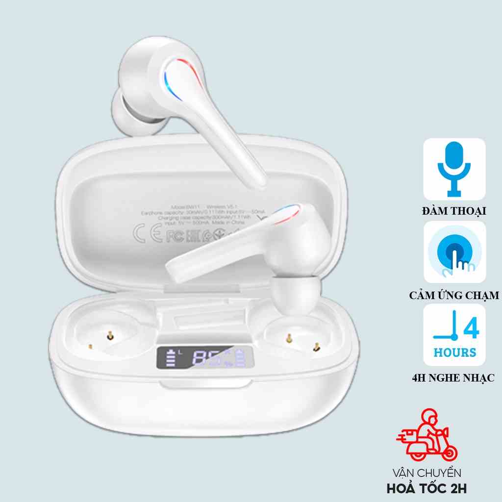 Tai nghe bluetooth TWS không dây Borofone BW11 nghe nhạc liên tục 4h, hỗ trợ đàm thoại, cảm ứng chạm