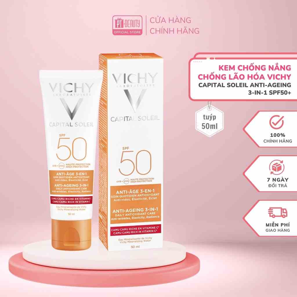 [Mã BMLTA35 giảm đến 35K đơn 99K] Kem chống nắng VICHY CAPITAL SOLEIL ANTI-AGEING 3-in-1 SPF50 UVB + UVA 50ml