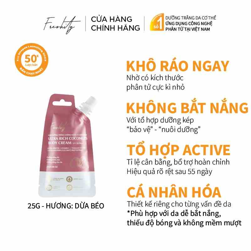 Kem dưỡng trắng chống nắng bơ dừa non SPF 28 PA++  Freshity 25g