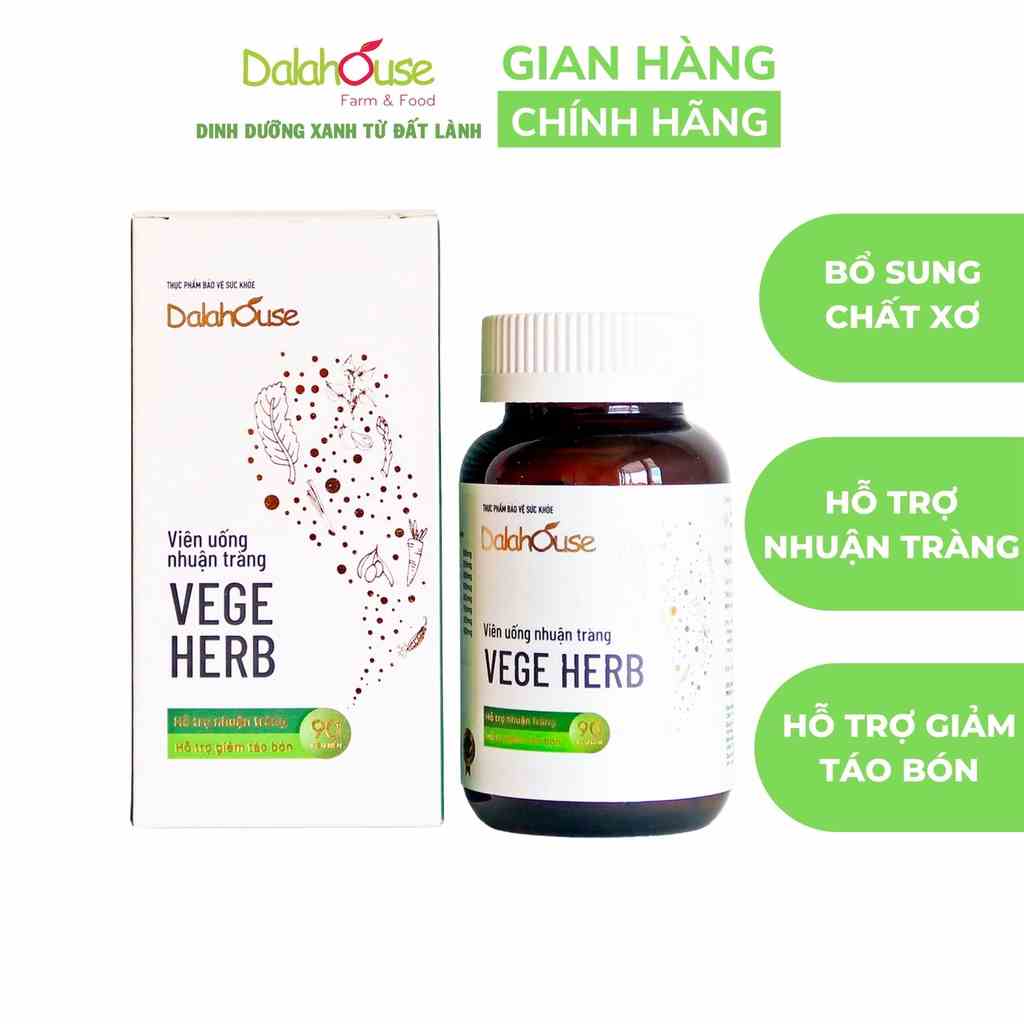 Viên uống nhuận tràng Vege Herb Dalahouse hỗ trợ nhuận tràng, giảm táo bón lọ 90/30 viên nén