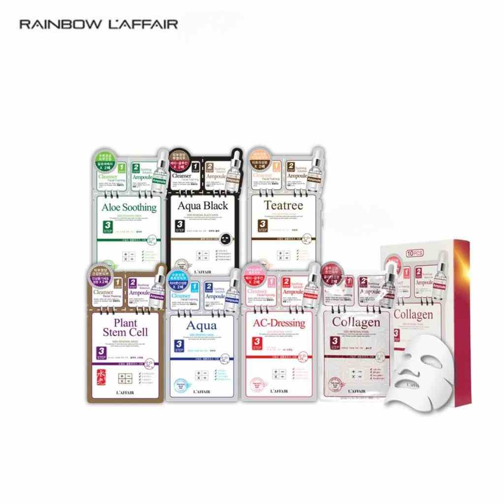 Bộ 10 combo sữa rửa mặt, ampoule, mặt nạ kiềm dầu, chống lão hóa, ngăn ngừa mụn Rainbow Laffair (10x28 ml)