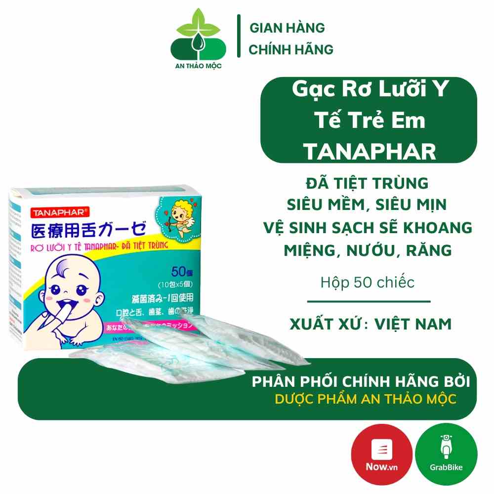 Gạc rơ lưỡi y tế trẻ em TANAPHAR đã tiệt trùng siêu mềm mịn vệ sinh sạch sẽ khoang miệng lưỡi nướu răng