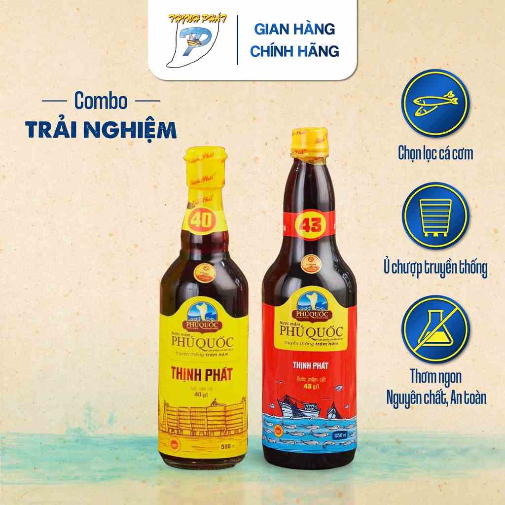 COMBO Trải Nghiệm nước mắm Phú Quốc THỊNH PHÁT- 1 chai 650ml 43 độ đạm- 1 chai thuỷ tinh 500ml 40 độ đạm