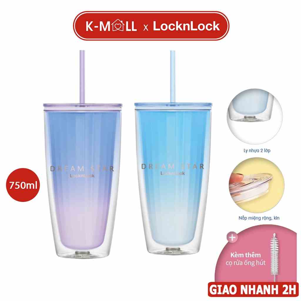 Ly nhựa 2 lớp LocknLock kèm ống hút Dream Star Double Wall Cold Cup 750ml HAP522 - K-MALL