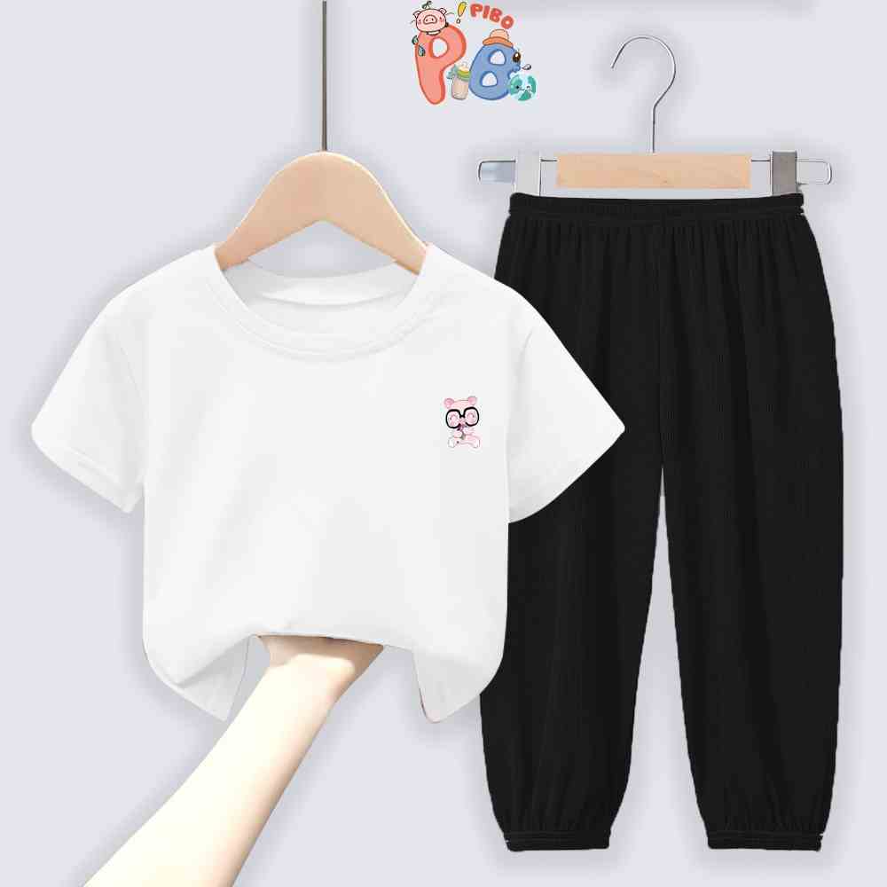 Quần Dài Bé Gái Bé Trai Dáng Bomber Chất Tăm Lạnh, Áo Thun Cotton Tàu Hình Bò Sữa BabyBoo - PiBo Store