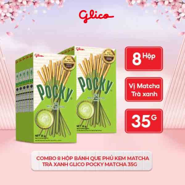 [Mã BMLTB35 giảm đến 35K đơn 99K] Combo 8 Hộp Bánh que phủ kem matcha trà xanh Nhật Bản Glico Pocky Matcha 35g