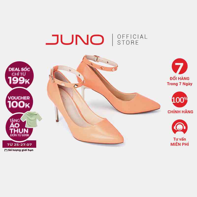 Giày Cao Gót Nữ 9cm Thời Trang JUNO Quai Cổ Chân Phối Khoá Đinh Tán CG09155