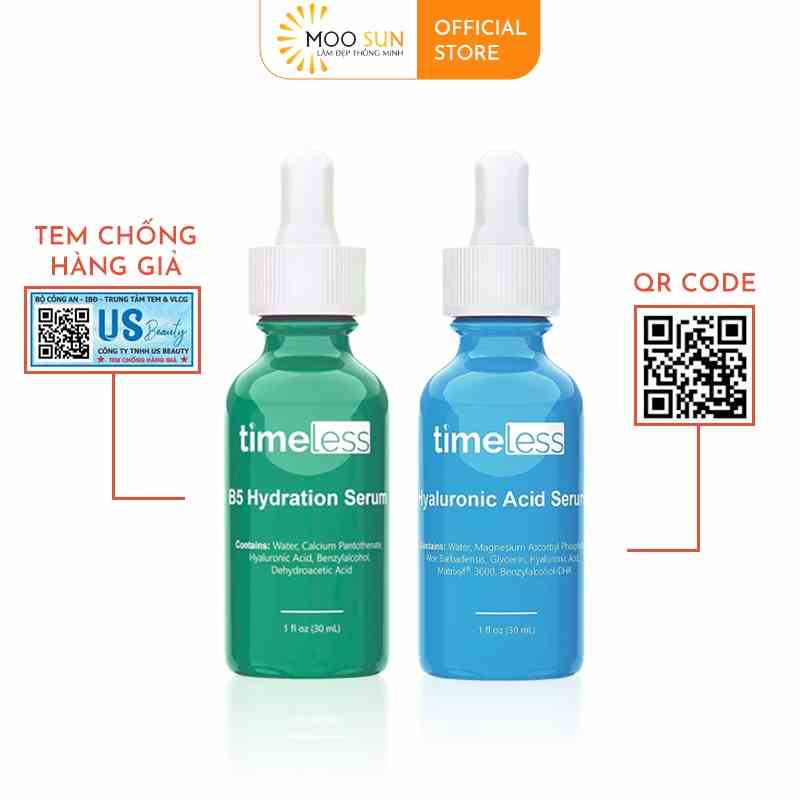 Tinh Chất Dưỡng Ẩm Làm Trắng Da Timeless Hyaluronic Acid + Vitamin C và Vitamin B5 30ml