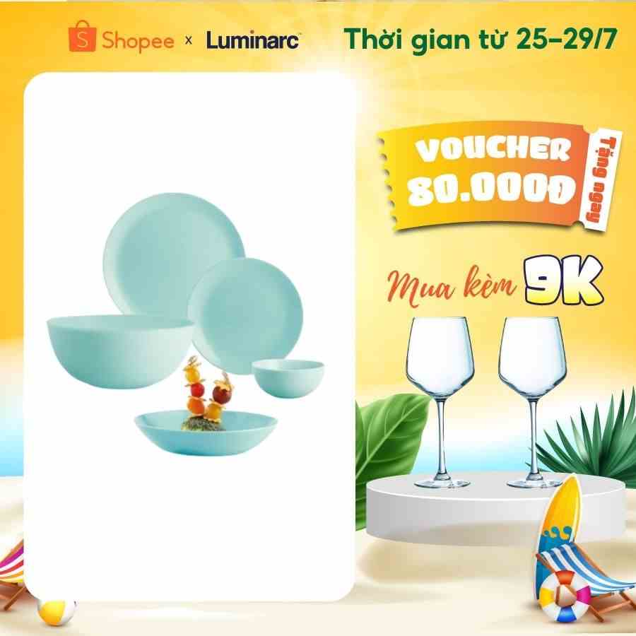 Bộ Bàn Ăn Tô Chén Đĩa Thuỷ Tinh Luminarc Diwali Light Turquoise 12 Món - LUDILITUR12M