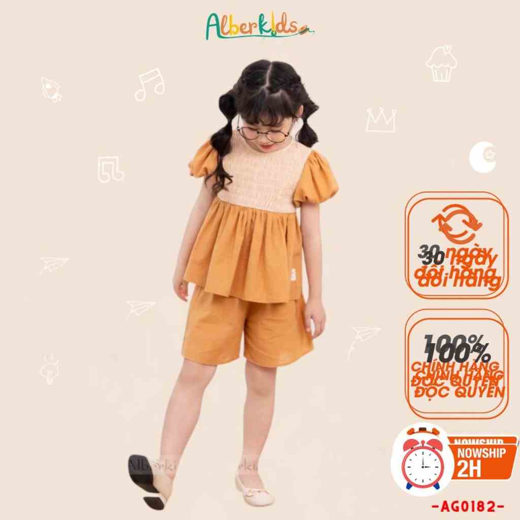 Sét đồ bé gái Alberkids cộc tay cách điệu cho bé gái 5,6,7,8,9,10,11,12 tuổi AG0182