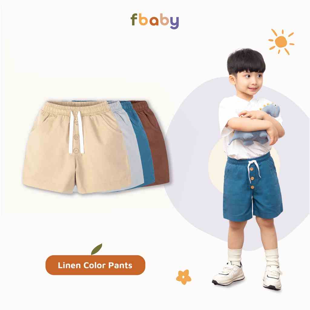 Quần đùi bé trai linen đính cúc Fbaby - FQ005