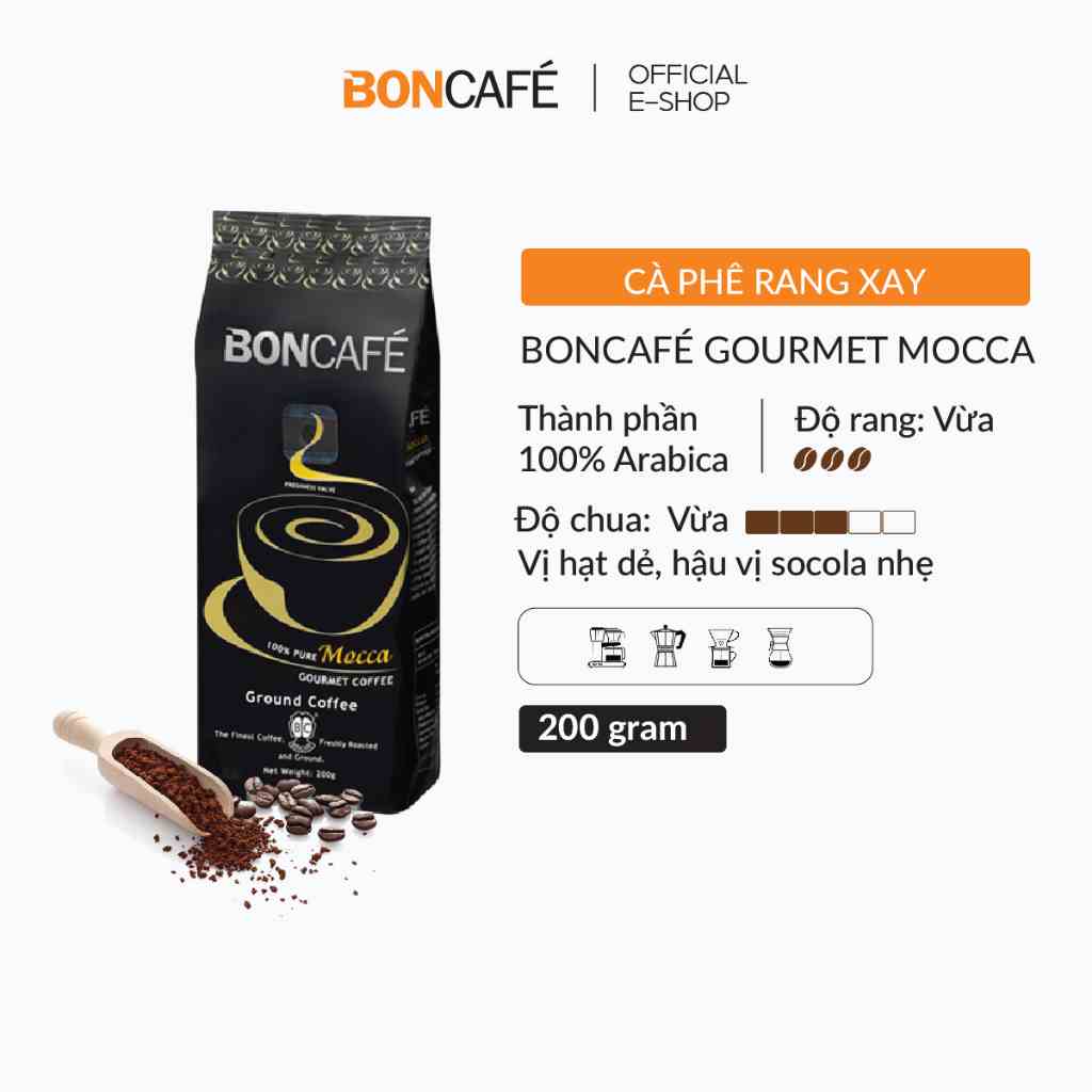 Cà phê rang xay nguyên chất Arabica rang vừa Boncafé Gourmet Mocca 200g - Cà phê pha phin, pha espresso