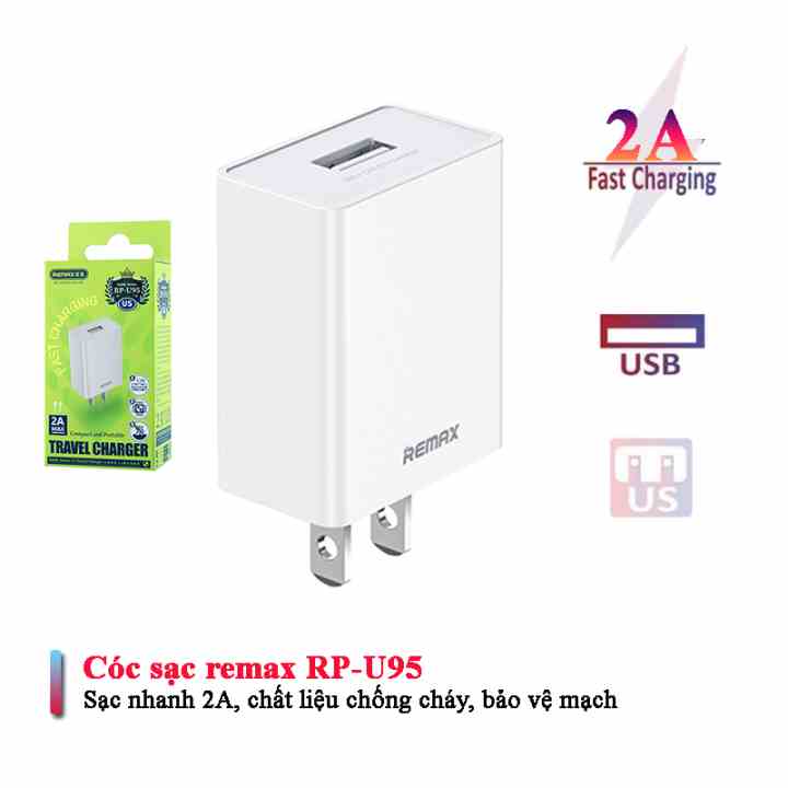 [Mã BMLTB35 giảm đến 35K đơn 99K] Củ sạc điện thoại Remax RP-U95. Cổng sạc USB dòng 2A