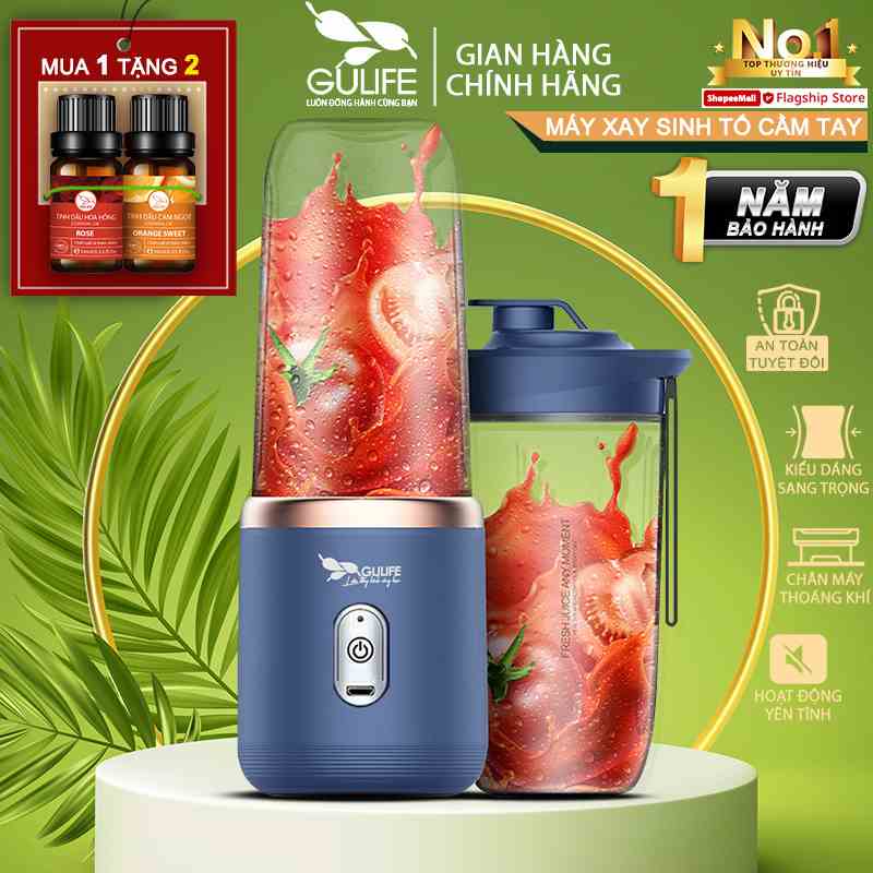 Loại 1 Máy Xay Sinh Tố Cầm Tay Mini 6 Lưỡi GULIFE GXT06 300ml - Xay Hoa Quả Đa Năng Sạc Pin Tích Điện - BH12Tháng