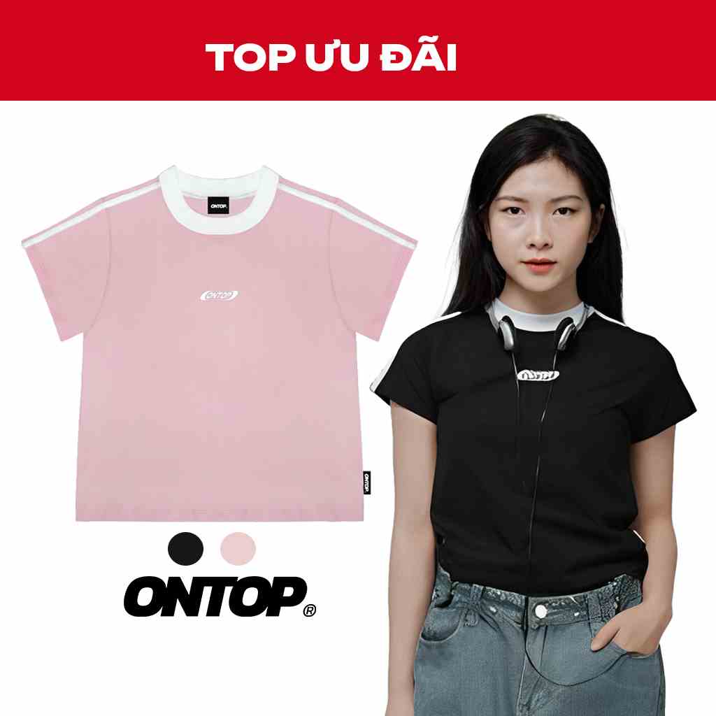 Áo baby tee nữ tay ngắn kẻ sọc vai stripes local brand ONTOP | O22-T2