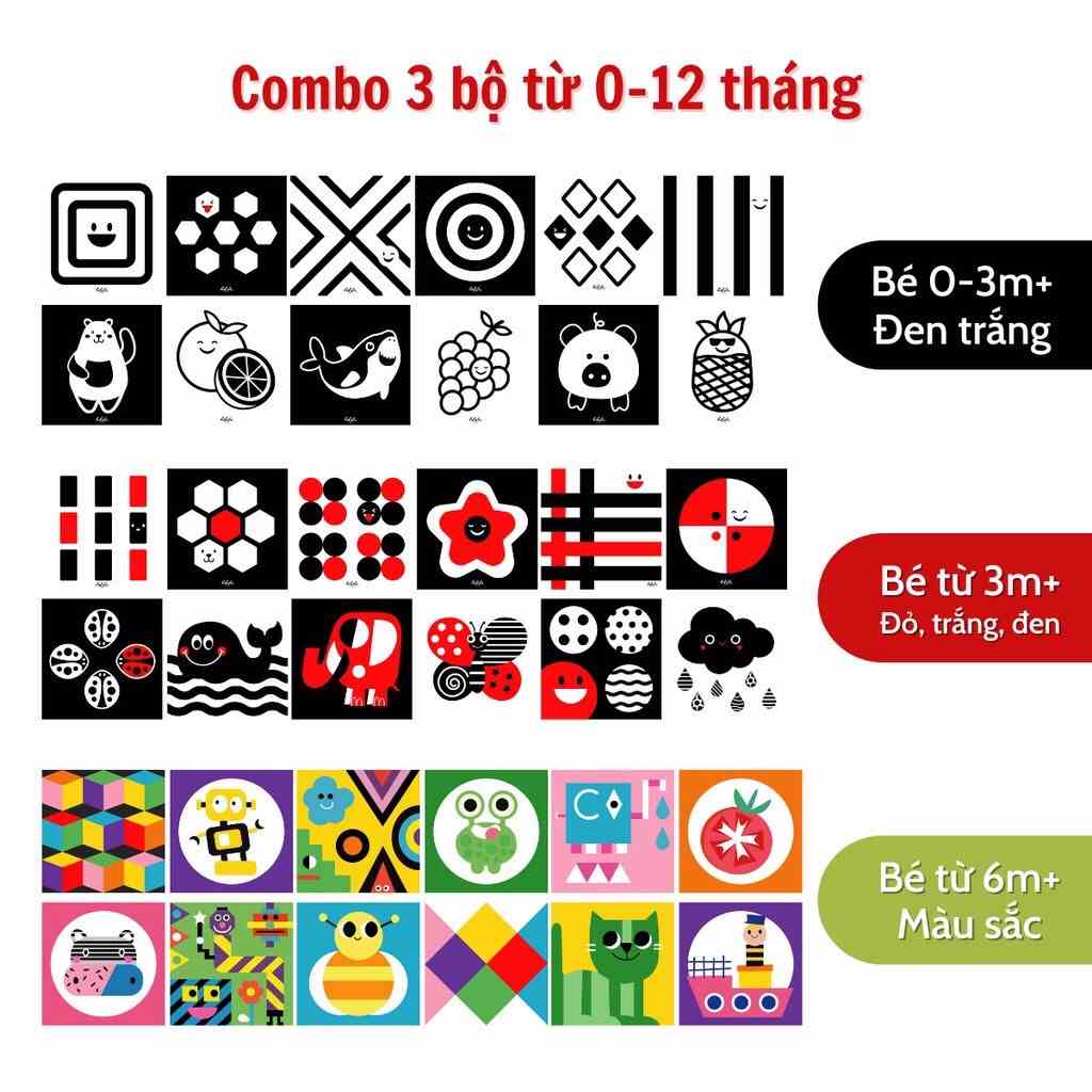 Bộ thẻ flashcard kích thích thị giác cho bé sơ sinh - combo 3 bộ đầy đủ phát triển giác quan cho trẻ ( 0-2 tuổi )