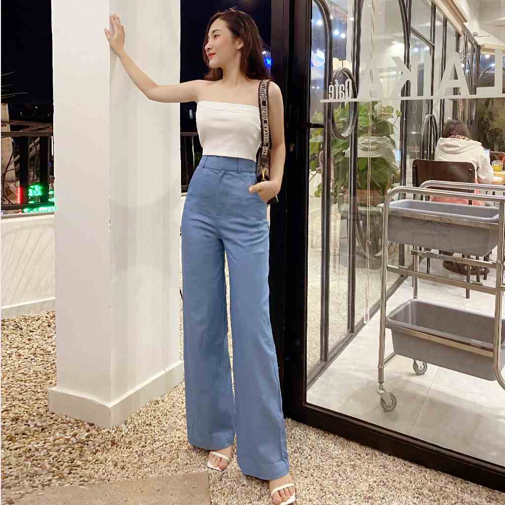 Quần denim ống suông lưng cao thời trang Callene (L1972)