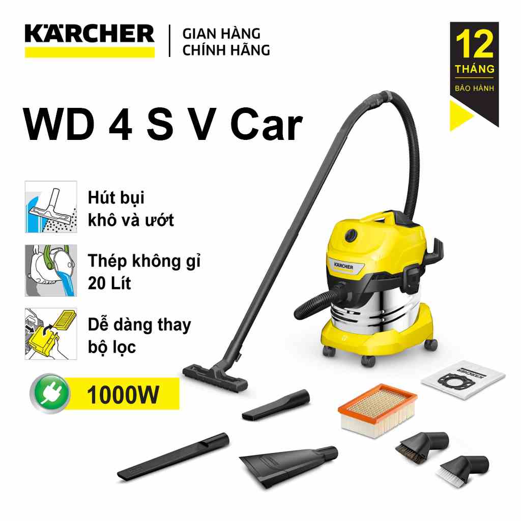 Máy hút bụi đa năng khô và ướt WD 4 S V Car (phiên bản cải tiến của máy WD 4 Premium và WD 4 S)