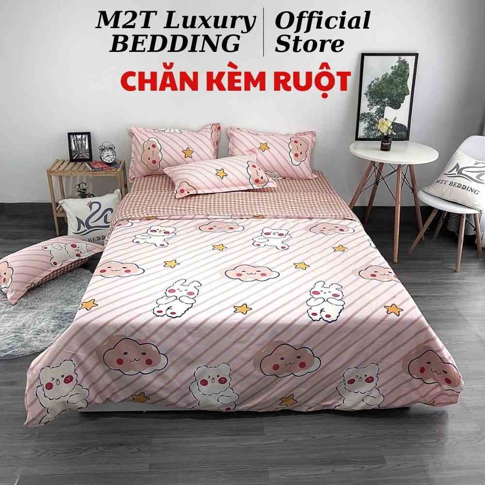 Bộ chăn ga gối Cotton 3D M2T BEDDIND Luxury chăn chần bông thông minh drap giường - CTM Gấu Sọc