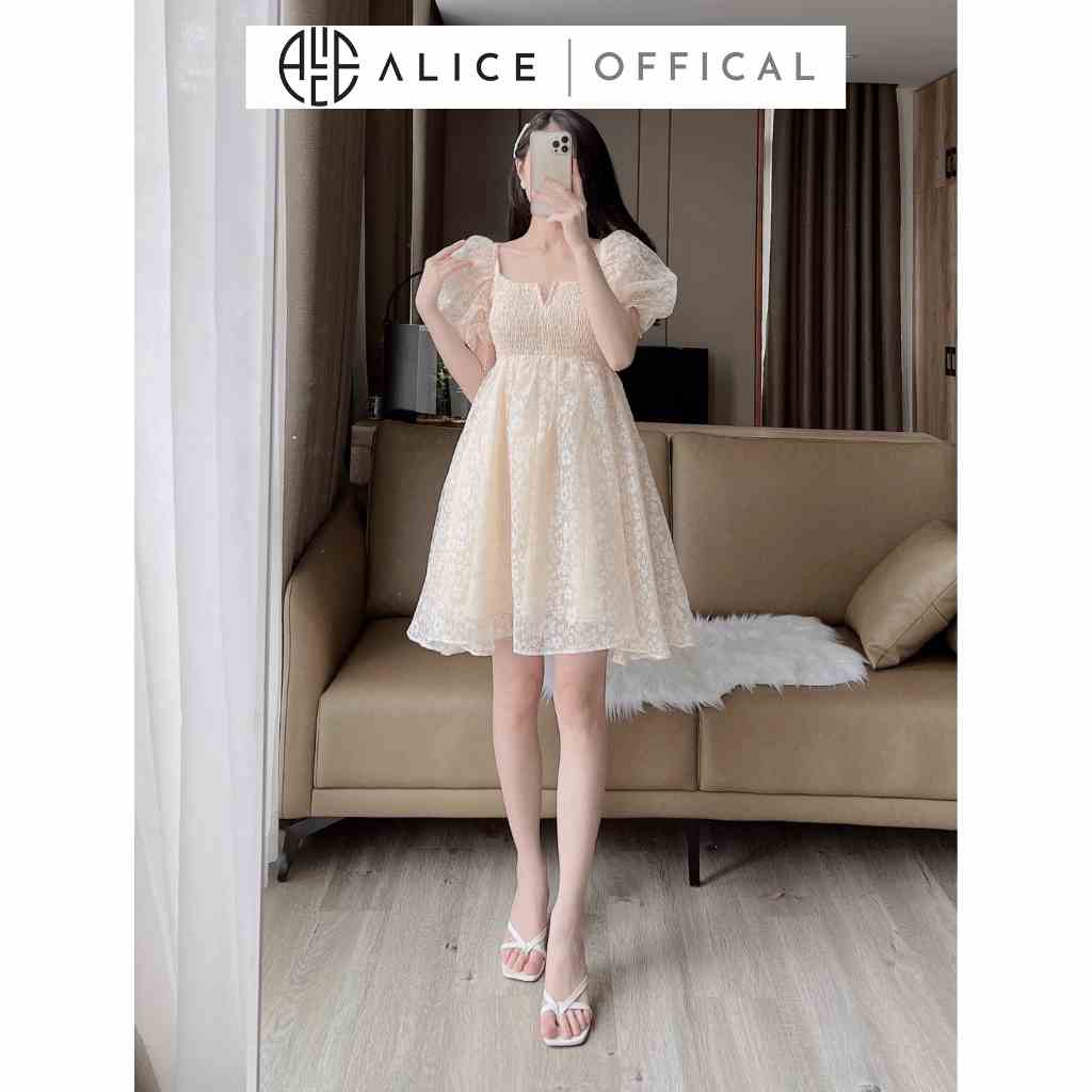 Váy Babydoll ALICE Thiết Kế Phần Ngực Bo Chun Phối Tay Bồng Tiểu Thư Sang Chảnh, Chất Vải Ren Lót Lụa Mềm Mịn V853