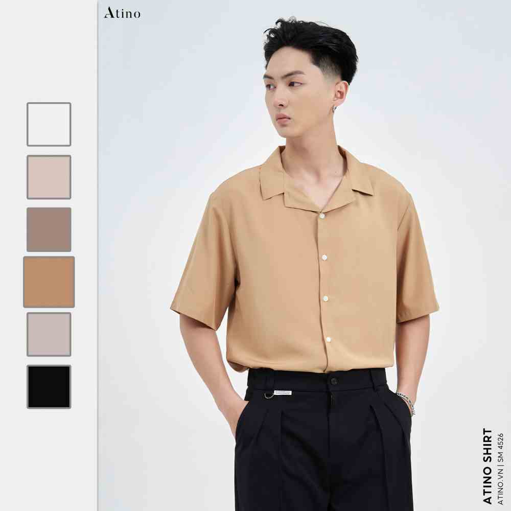 Áo sơ mi cộc tay Cuban Shirt nam Trơn ATINO vải lụa form regular SM4526