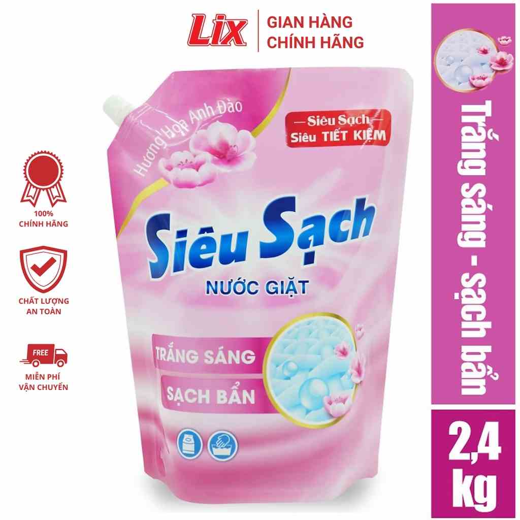 Nước giặt Lix đậm đặc hương hoa anh đào túi 2.4Kg N2502 làm sạch cực nhanh vết bẩn, tăng gấp đôi sức mạnh giặt tẩy