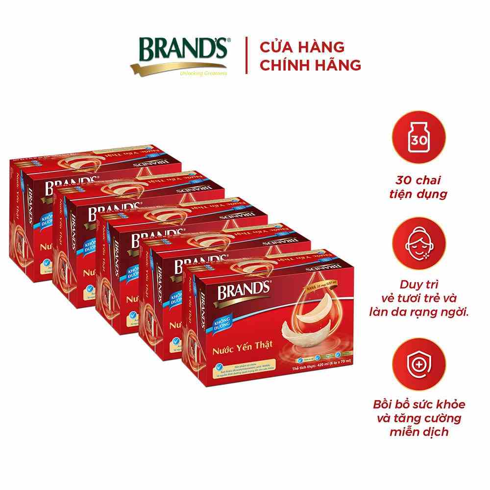 [Mã BMLTB200 giảm đến 100K đơn 499K] Combo 5 nước yến thật BRANDS không đường (70 ml x 30 lọ)