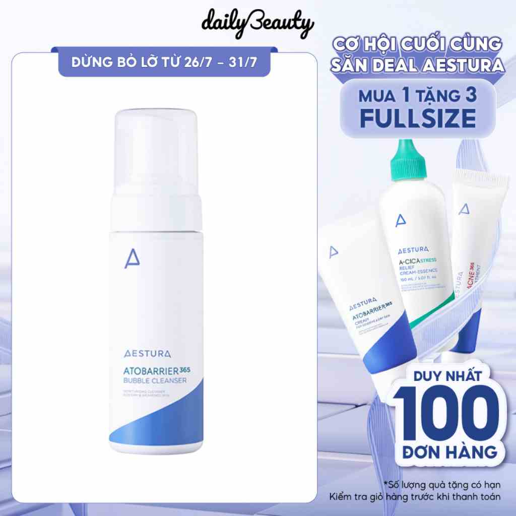 Sữa Rửa Mặt Dưỡng Da Dạng Bọt Aestura Atobarrier365 Bubble Cleanser 150ml Daily Beauty Official