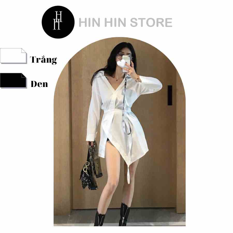 [Mã BMLTB35 giảm đến 35K đơn 99K] Áo sơ mi kiểu tay dài màu trắng & đen HAF48 Hỉn Hỉn Store