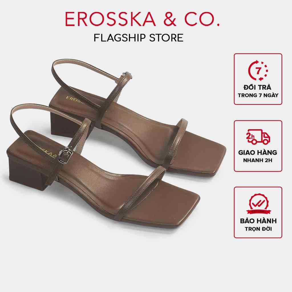 Erosska - Giày sandal cao gót nữ hở mũi quai mảnh gót vuông cao 4cm màu nâu - EM079