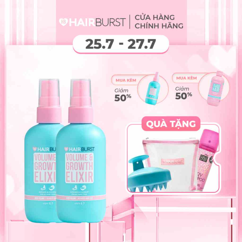 Combo 2 Xịt Hairburst Volume and Growth Elixir Tạo Độ Phồng Và Kích Thích Mọc Tóc 125mlx2