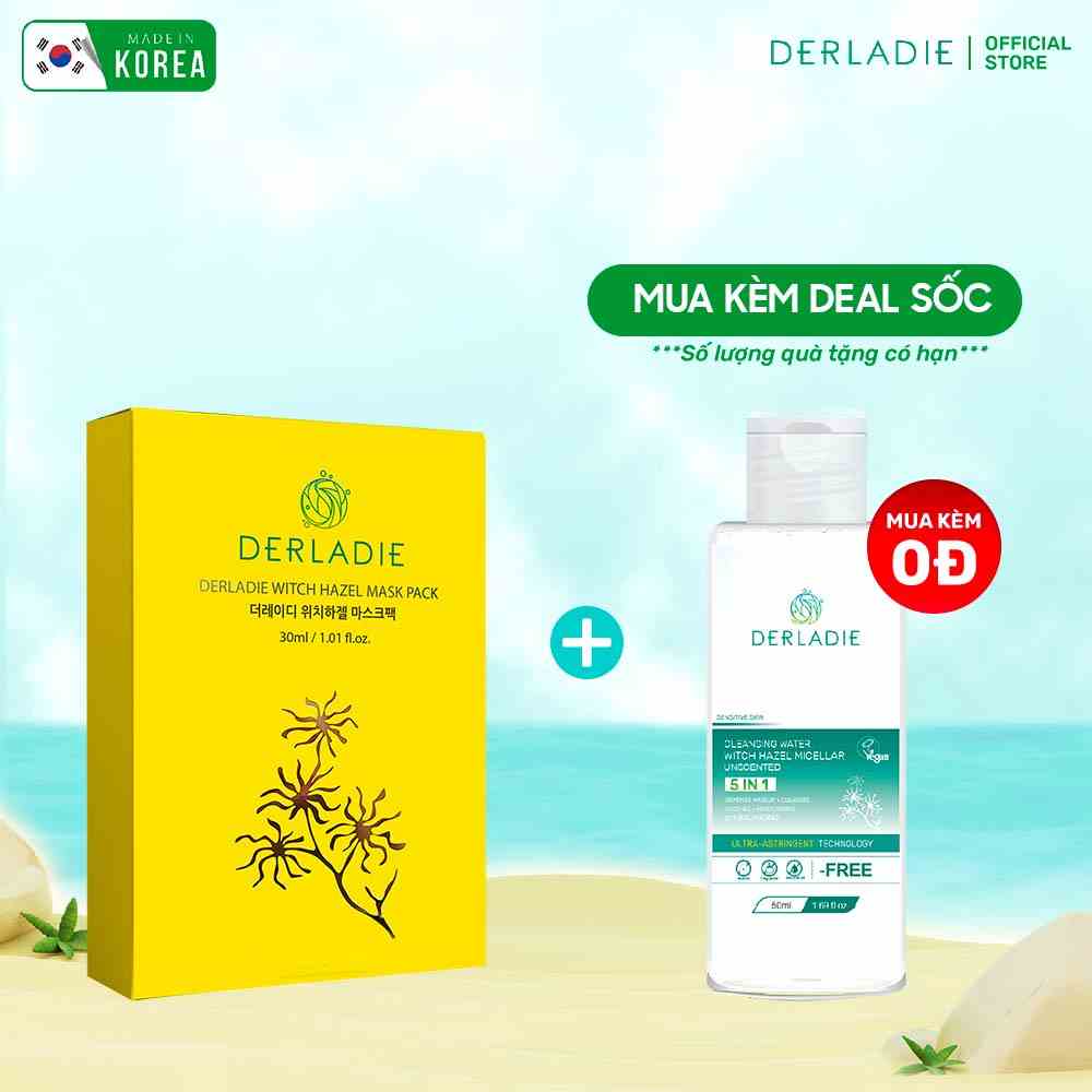 Hộp 10 Mặt Nạ Derladie Witch Hazel Mask Pack Giảm Mụn, Dưỡng Sáng Da 30ml x 10