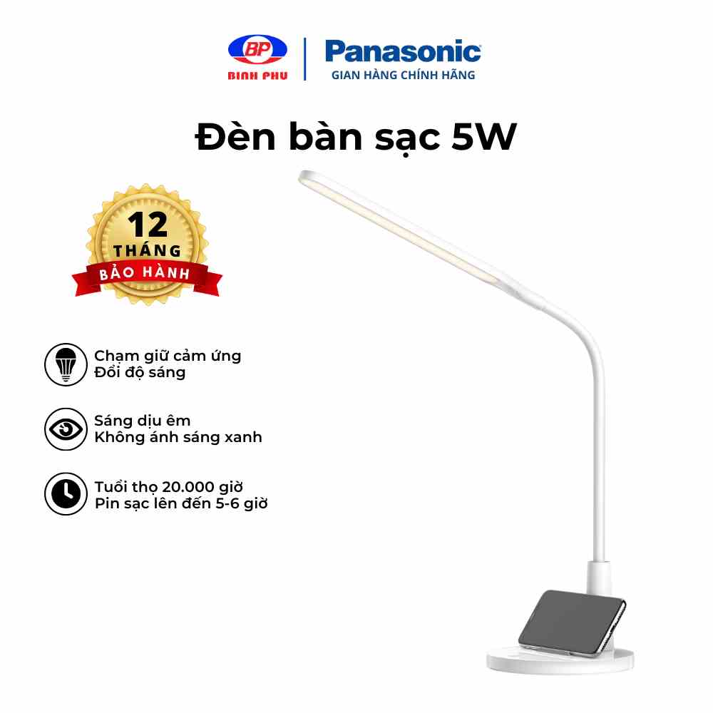 Đèn Bàn Sạc Panasonic HHGLT0346L19 5W - độ sáng 10-100%, Led Đổi màu, cổng sạc USB, Tích hợp đế đựng điện thoại tiện lợi