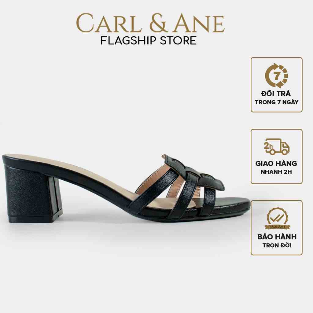 [Mã BMLTA35 giảm đến 35K đơn 99K] Carl & Ane - Dép cao gót mũi hở phối quai đan cao 4cm màu đen_CS014