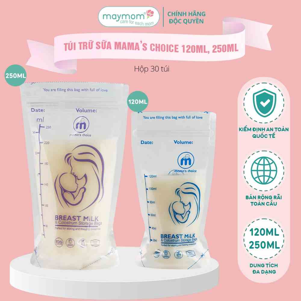 [Mã BMLTA35 giảm đến 35K đơn 99K] Túi Trữ Sữa 120ml-250ml, Thương Hiệu Mamas Choice, Hộp 30 Túi