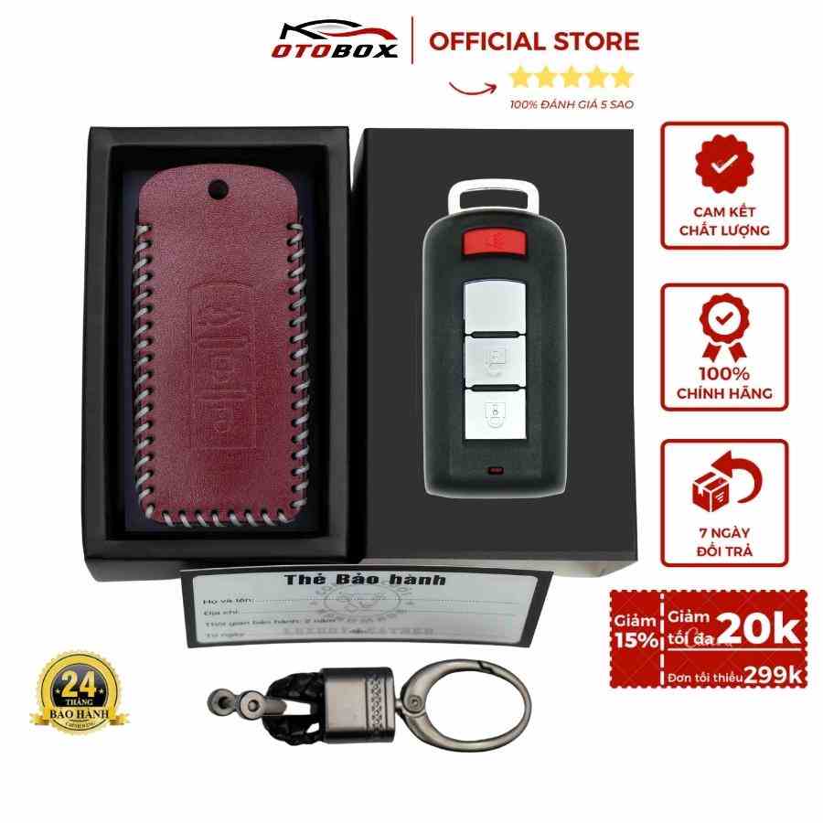 Bao da chìa khóa ô tô xe hơi Mitsubishi outlander,xpander, bọc chìa khóa oto smartkey da thật chống xước OTOBOX