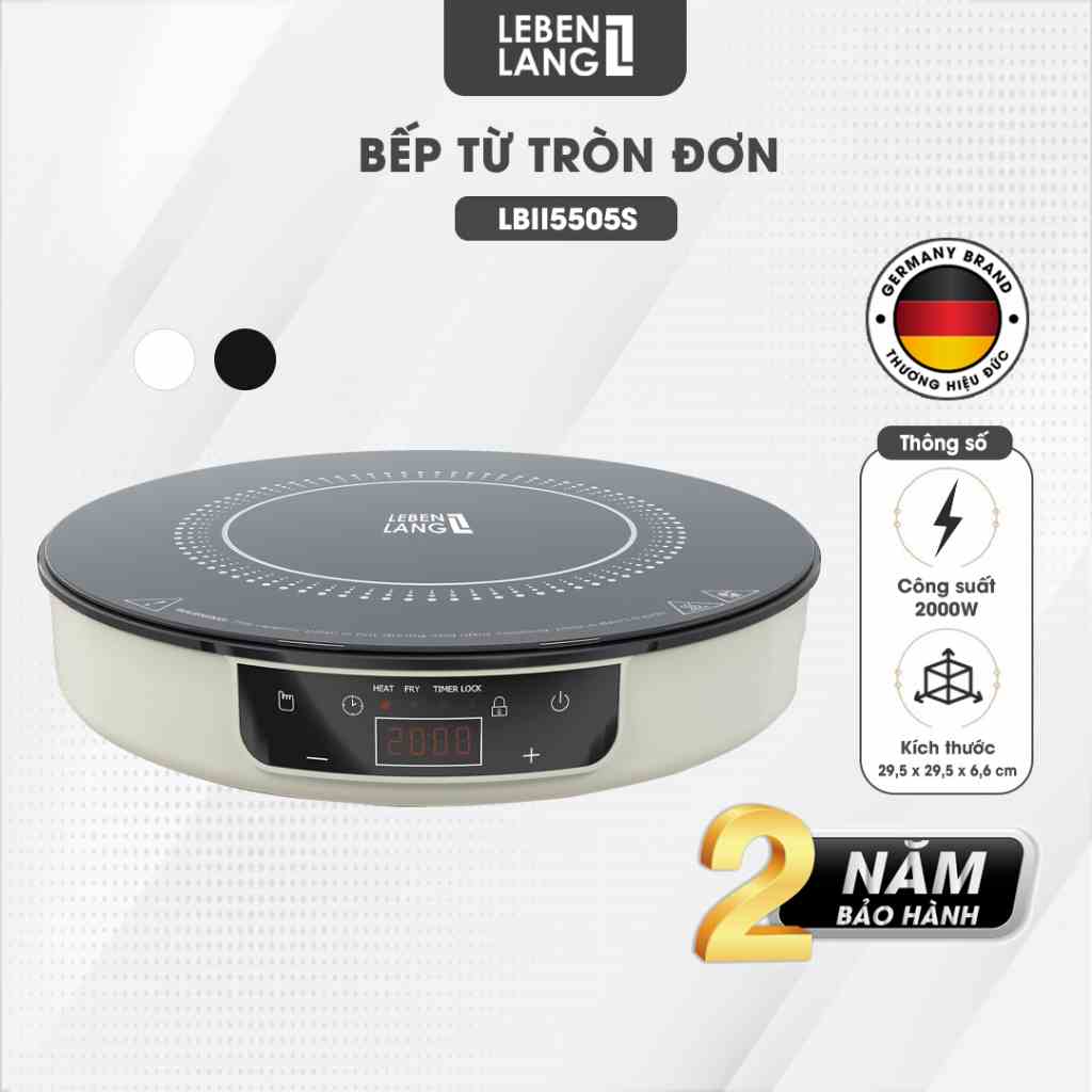 Bếp từ đơn LEBENLANG LBII5505C mặt kính chịu lực, có chức năng hẹn giờ, cài đặt thời gian nấu, công suất 2000W