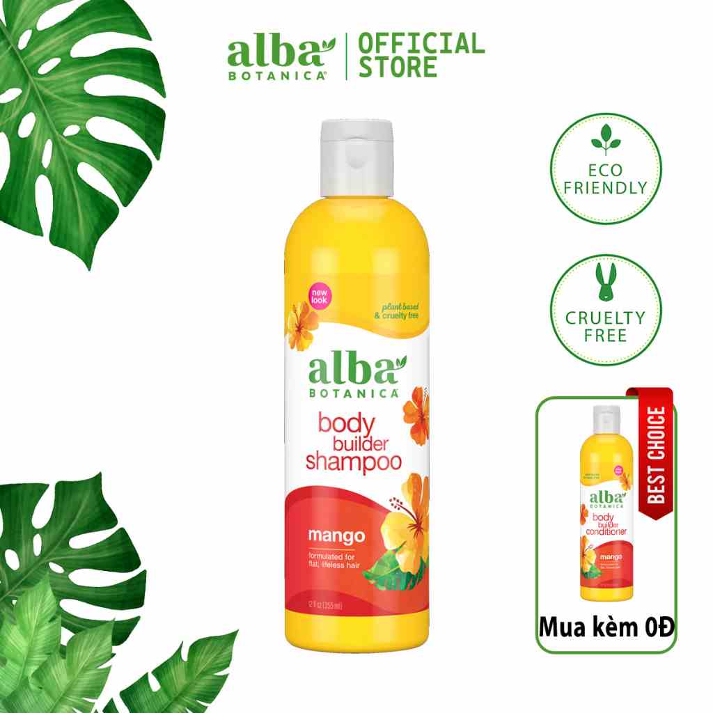 [Mã BMLTB35 giảm đến 35K đơn 99K] Dầu gội dày thân tóc hương xoài ALBA BOTANICA BODY BUILDER SHAMPOO MANGO 355ml