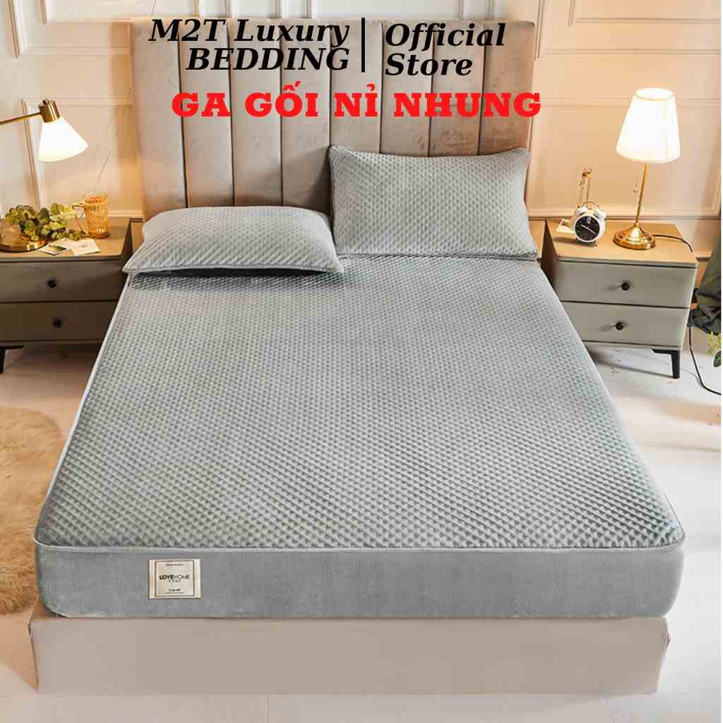 Ga gối nỉ nhung trải giường, thảm nỉ nhung trải giường M2T BEDDING bọc đệm cao tới 30cm