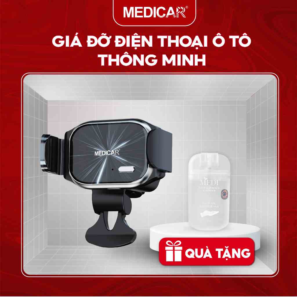 Giá đỡ điện thoại ô tô MEDICAR Version 2 - Kẹp điện thoại xe hơi chống rung lắc, xoay 360 độ, khóa từ tính, sử dụng pin