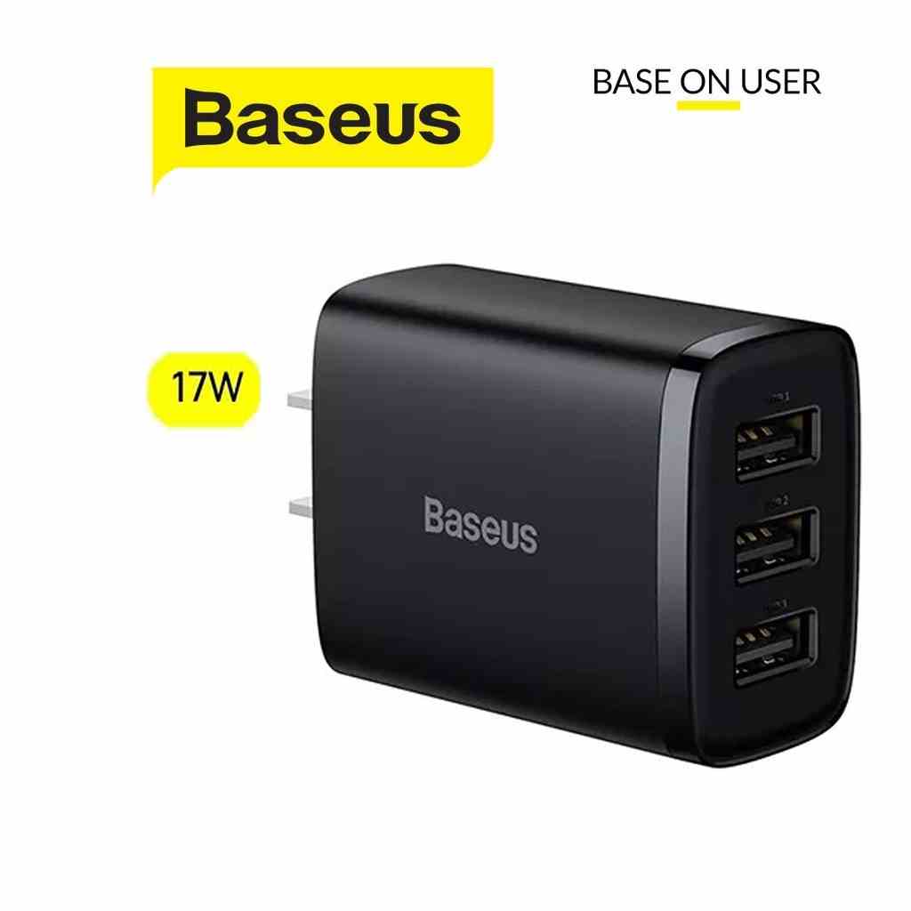 Củ sạc nhanh 17W Baseus Compact Charger 3 cổng USB chân cắm US sạc nhiều thiết bị cùng lúc( Đen )