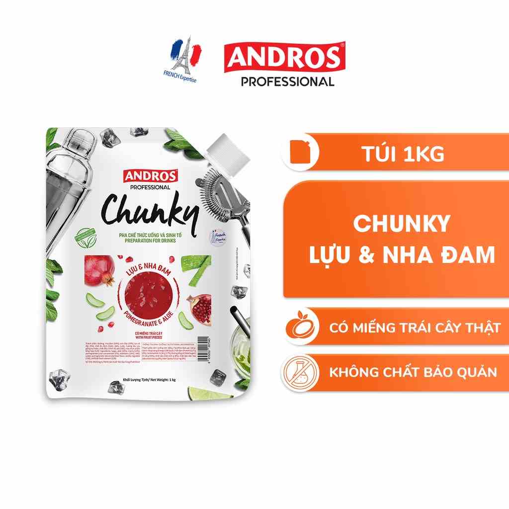 Mứt Trái Cây Pha Chế Lựu & Nha Đam - Có Miếng Trái Cây Thật - ANDROS CHUNKY - 1 KG