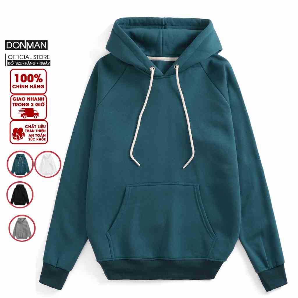 Áo thun Hoodie DONMAN Vải nỉ bông xuất xịn mềm mịn, áo form rộng, mũ rộng,màu sắc bassic AT23