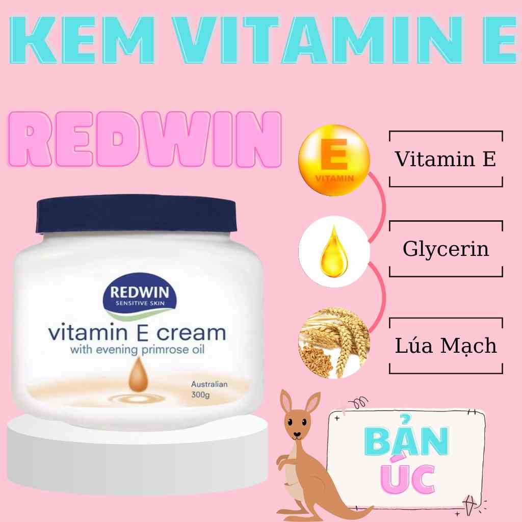 Kem Dưỡng Vitamin E Dưỡng Trắng Mềm Mịn Redwin, Kem Dưỡng Vitamin E Redwin Úc Dưỡng Ẩm 300g