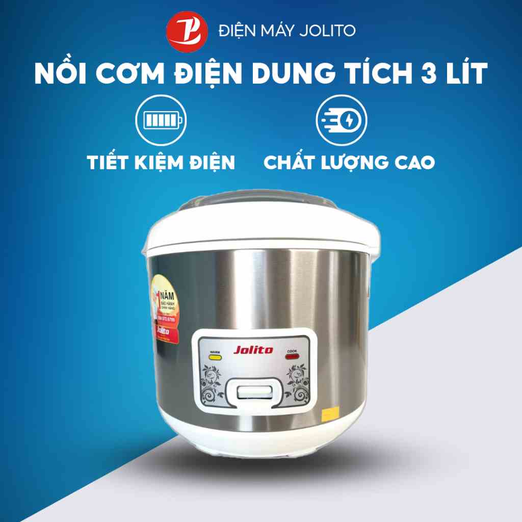 Nồi cơm điện Jolito J3.0BLa dung tích lớn 3.0 lít, màu trắng xám, công nghệ Nhật Bản nấu ăn ngon