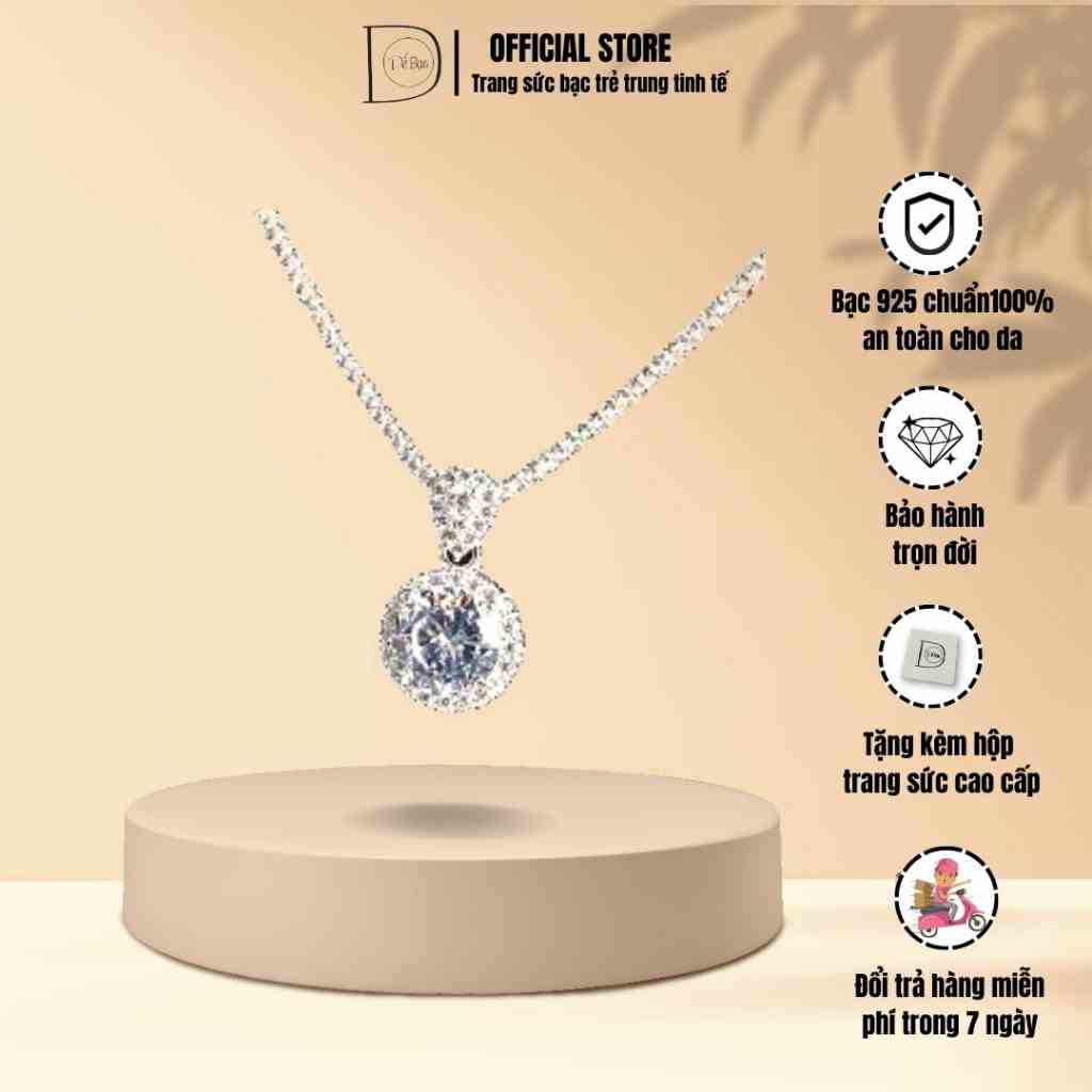 Dây chuyền bạc nữ bling mặt đính đá Dế Bạc