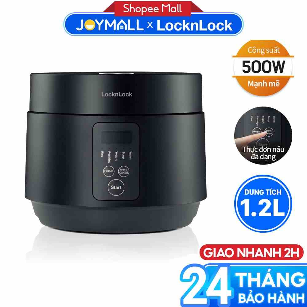 Nồi cơm điện LocknLock Compact Rice Cooker 1.2L EJR346BLK - Hàng chính hãng có 5 chế độ nấu, dây điện tháo rời - JoyMall