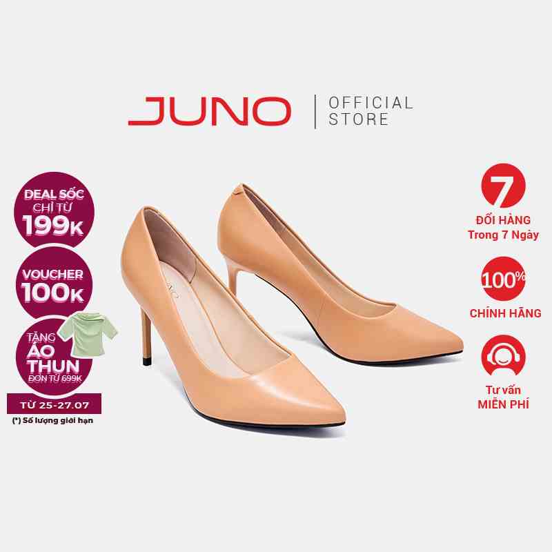 Giày Cao Gót 9cm Thời Trang JUNO Da Trơn Mũi Nhọn CG09104