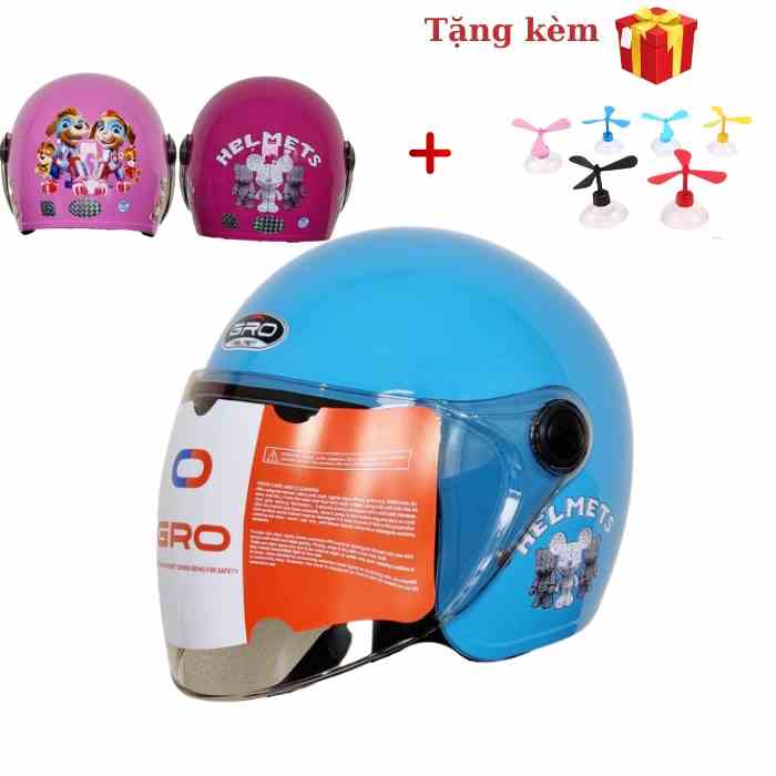 Mũ bảo hiểm trẻ em chụp tai mẫu mới GRO HELMET có kính dài che hết mặt vòng đầu 51-54cm