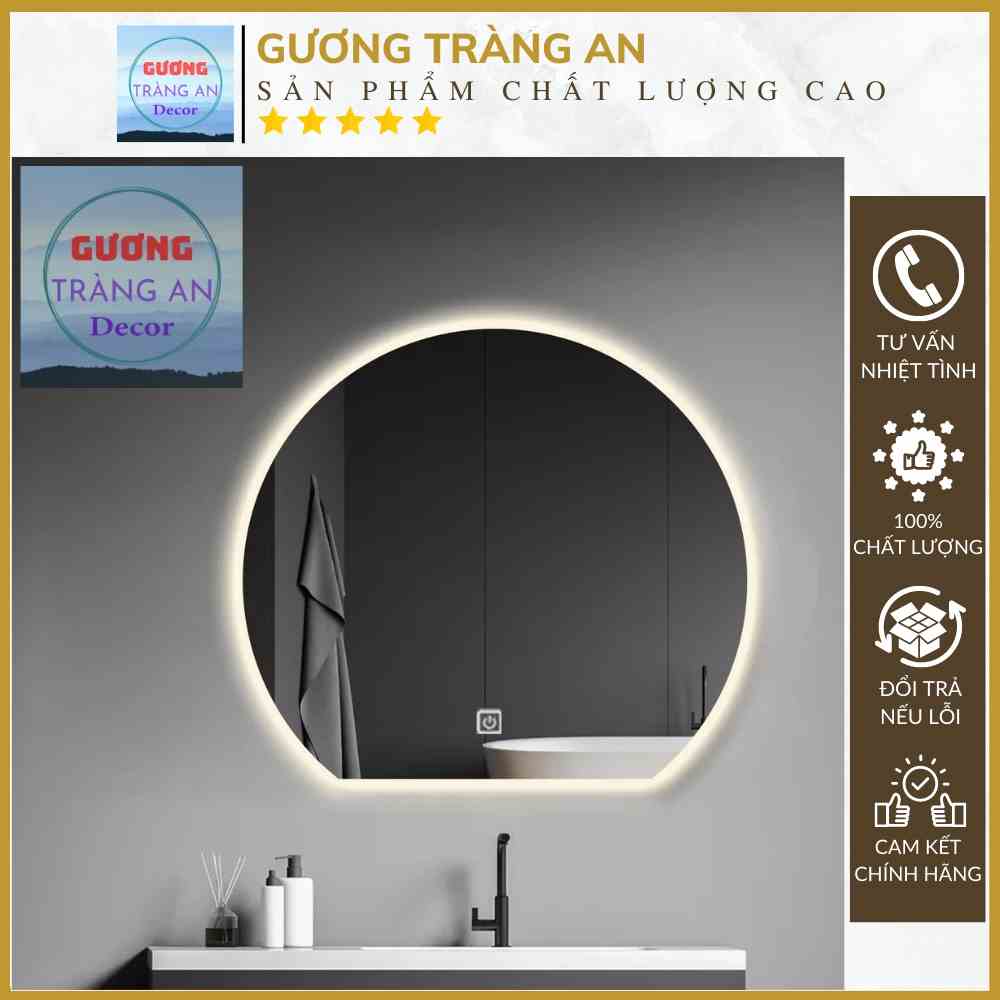 Gương Tròn Khuyết Treo Tường Cảm Ứng Led - Gương Soi Gương Decor Cao Cấp Sang Trọng, Hiện Đại, Tinh Tế